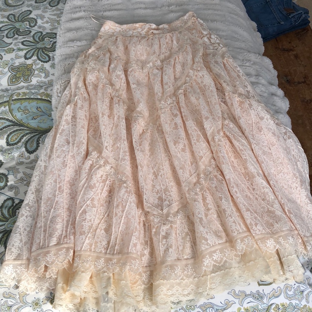 Free People “Annie Oakley” lace midi skirt